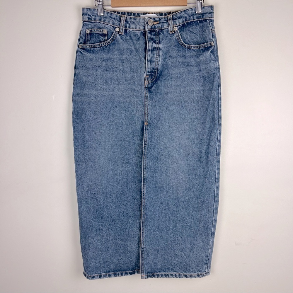 Zara | Boho Cowgirl Front Slit Button Fly Denim Denim Midi / Maxi Skirt | M / L